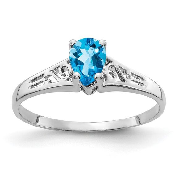 Kazi Luxury 14k White Gold 6x4mm Pear Blue Topaz ring